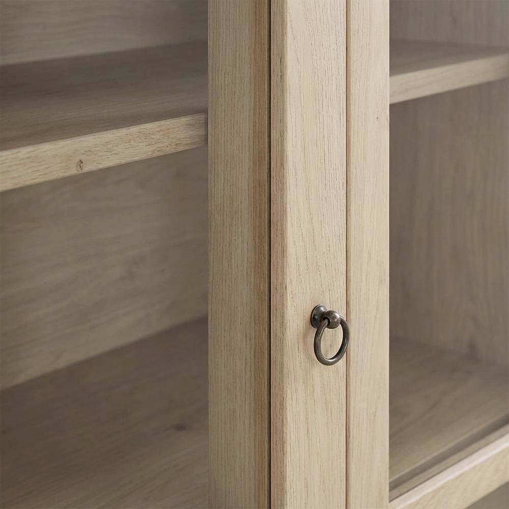 Tall Arched Storage Cabinet In Rustic Finish With Versatile Display And Storage