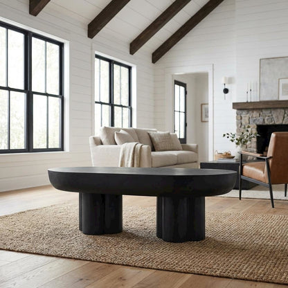 Oval Concrete Coffee Table with Modern Design and Sturdy Surface