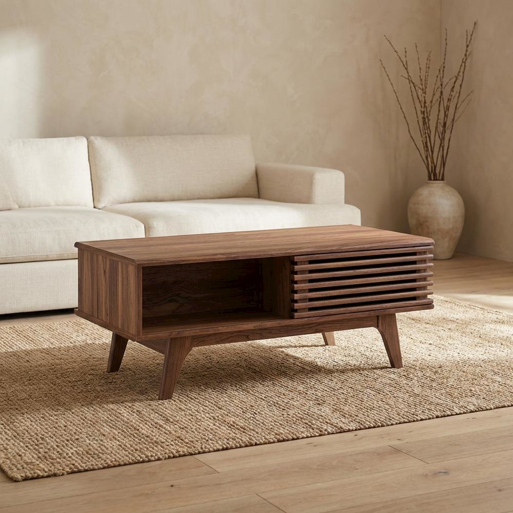 Modern Coffee Table in Natural Finish with Stable Wood Frame