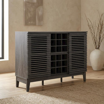 Charcoal Bar Cabinet, Bicast Leather, 46 Inch Wide, Modern Style