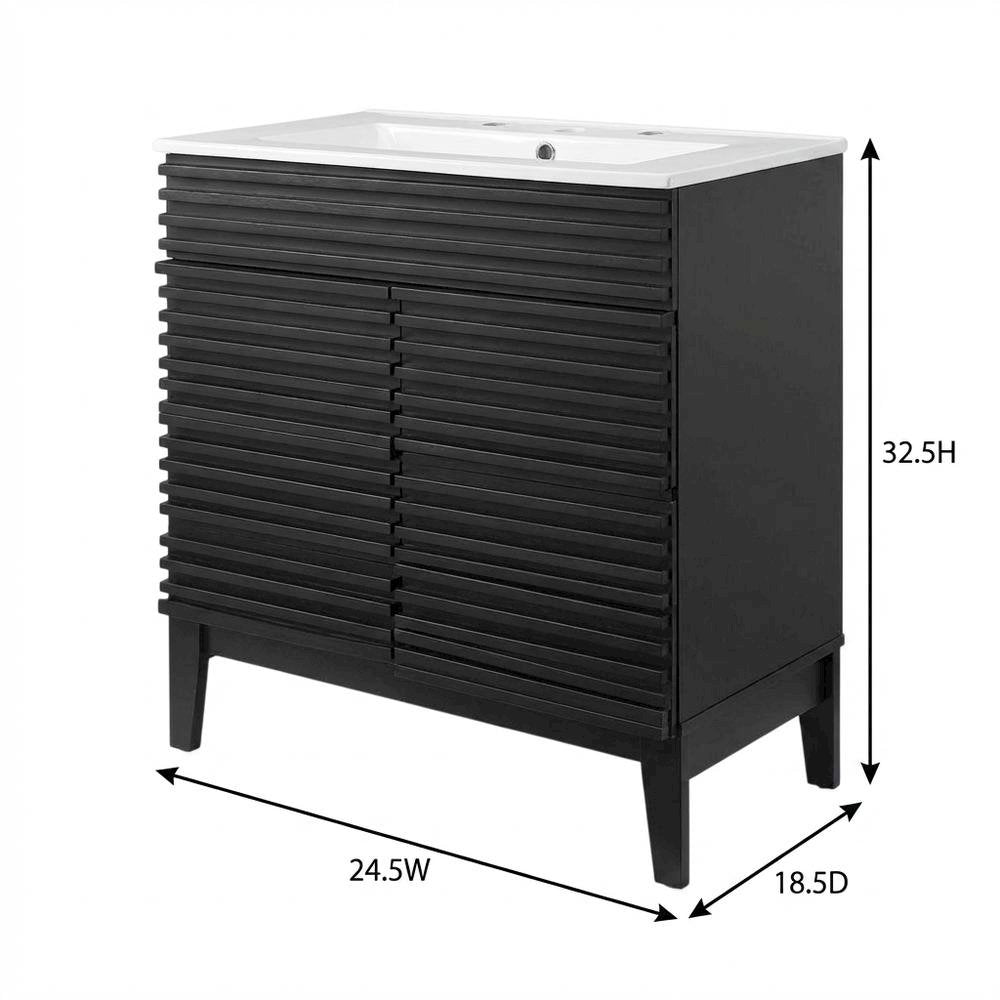 Black White 24-Inch Floor-Mount Bathroom Vanity with Ceramic Sink