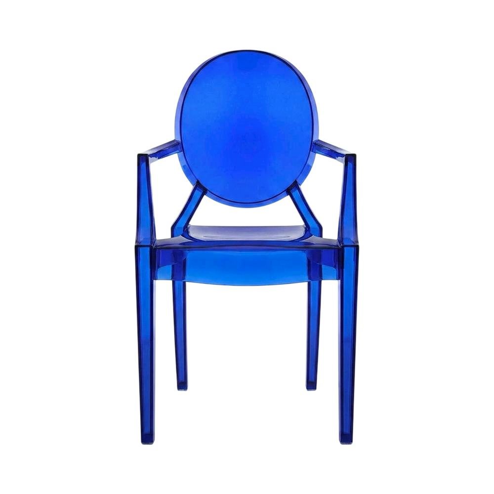 Acrylic High-Back Dining Armchairs with Arms, Blue, Set of 2