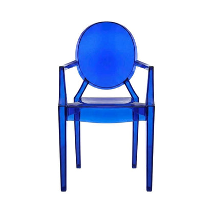 Acrylic High-Back Dining Armchairs with Arms, Blue, Set of 2