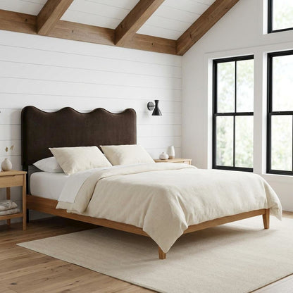 Velvet Queen Size Headboard with Stain-Resistant Fabric, Chocolate Brown
