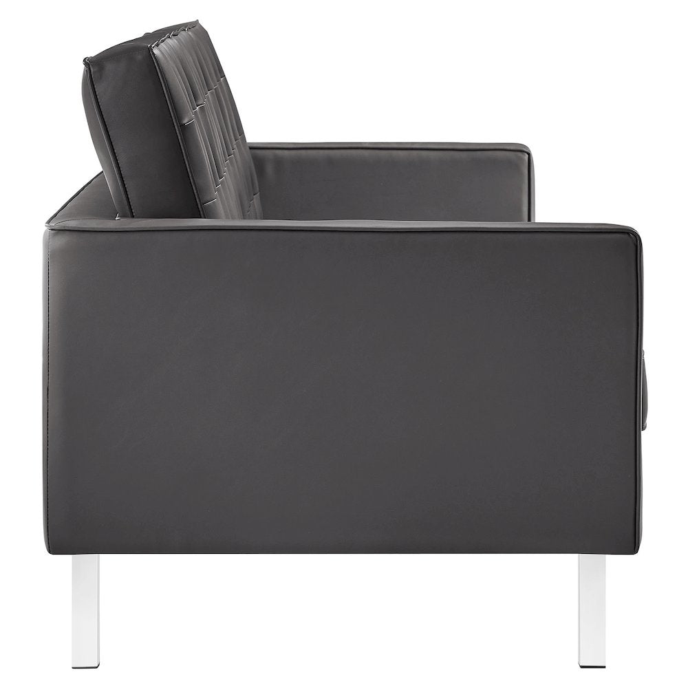 Loft Tufted Vegan Leather Sofa and Ottoman Set