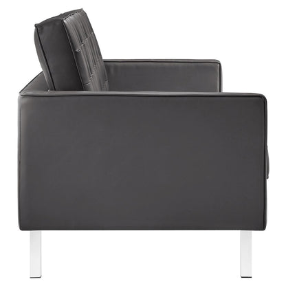 Loft Tufted Vegan Leather Sofa and Ottoman Set