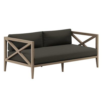 Northlake Outdoor Patio Teak Wood Loveseat and Ottoman Set