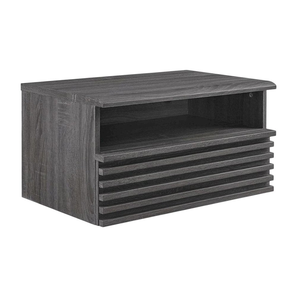 Wooden Wall-Mount Nightstand in Gray Finish with Contemporary Design