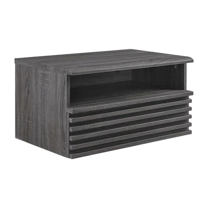 Wooden Wall-Mount Nightstand in Gray Finish with Contemporary Design