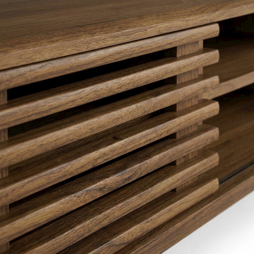 Wooden brown media console, 46-inch top, sturdy legs, modern living spaces