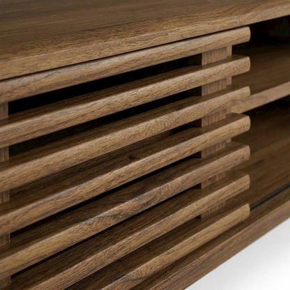 Wooden brown media console, 46-inch top, sturdy legs, modern living spaces