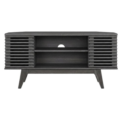 Gray wood corner TV stand with sleek design and sturdy construction