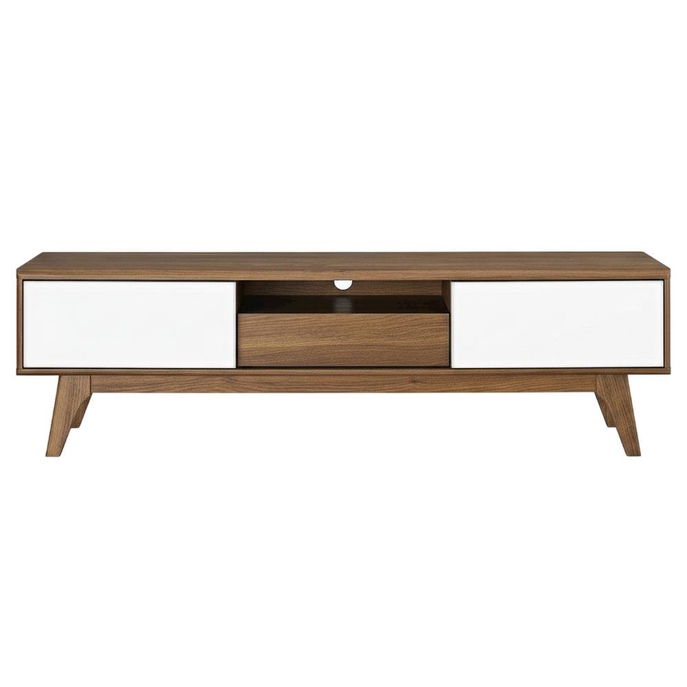 Wooden brown TV stand with 59-inch width and sleek design for modern living