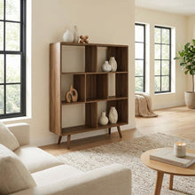 Wood Grain Bookcase with 7 Shelves for Living Room Storage