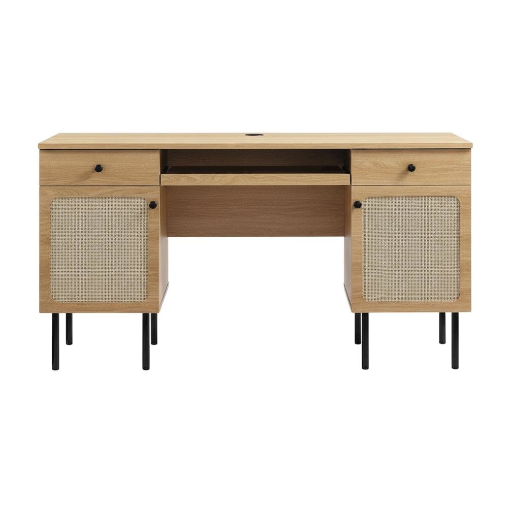 Modern Office Desk In Neutral Finish With Spacious Work Surface