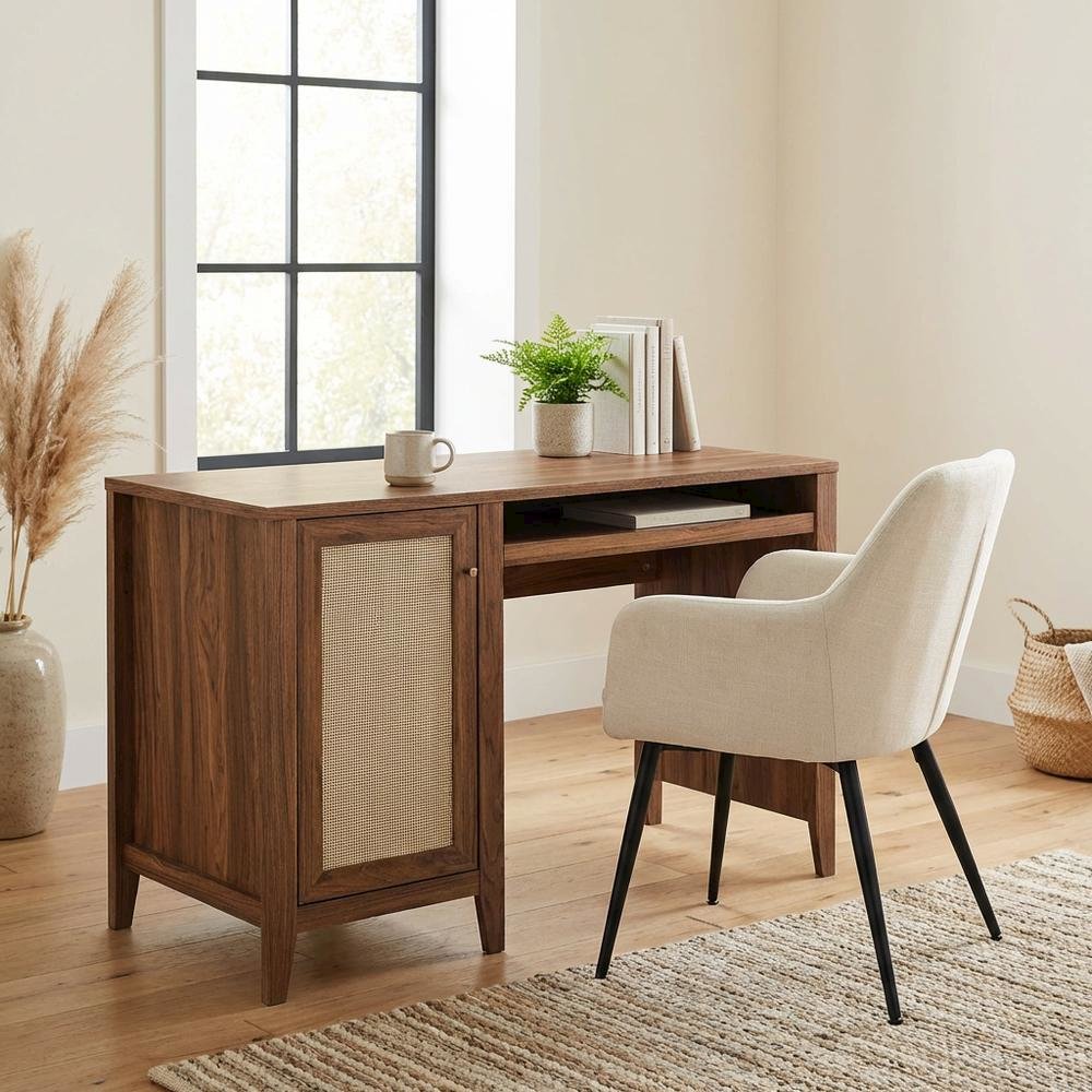 Modern Office Desk In Neutral Finish With Sturdy Construction
