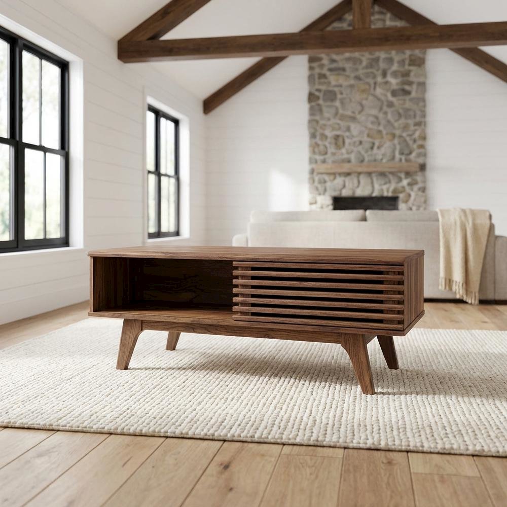 Modern Coffee Table in Natural Finish with Stable Wood Frame