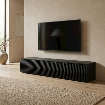 Black Wall Mount TV Stand with Sturdy Construction and Storage Space