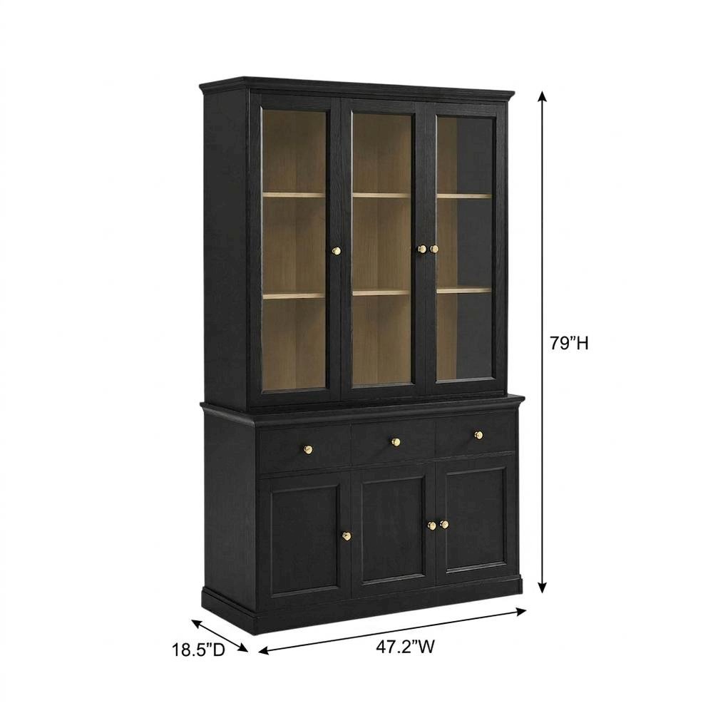 Tall Storage Display Cabinet with Glass Doors, Adjustable Shelves and Drawer