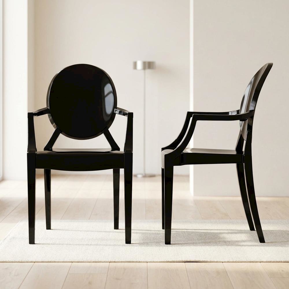 Acrylic High-Back Dining Armchairs with Arms, Black, Set of 2