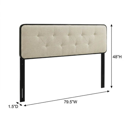 Fabric and Wood Button-Tufted King Headboard Only for Bed Frame, Black Beige