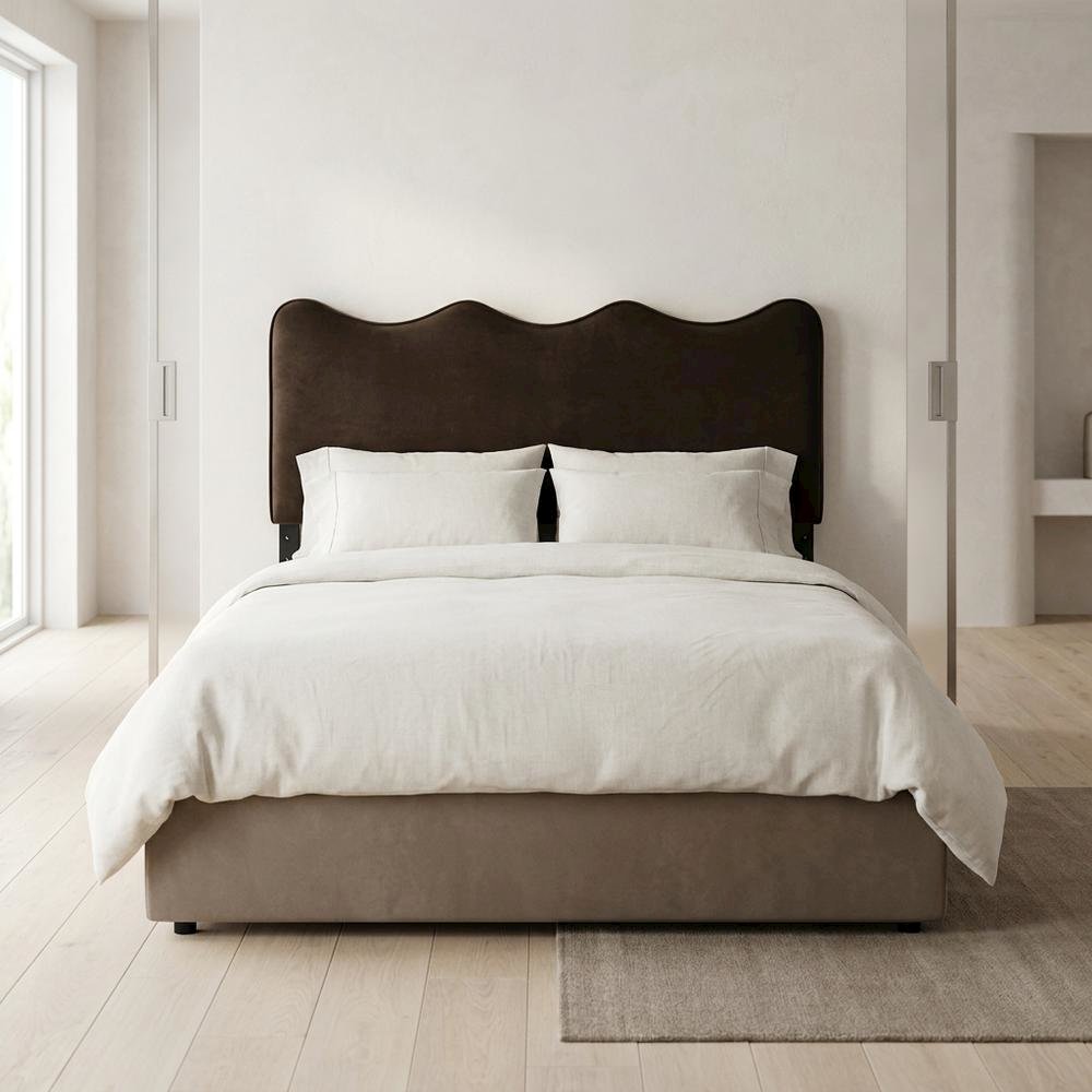 Velvet Queen Size Headboard with Stain-Resistant Fabric, Chocolate Brown