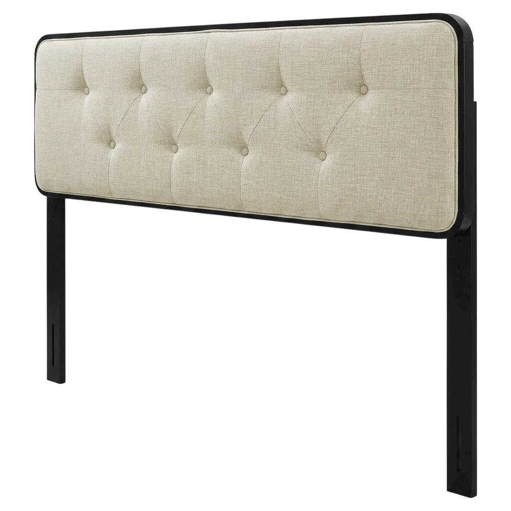 Fabric and Wood Button-Tufted King Headboard Only for Bed Frame, Black Beige