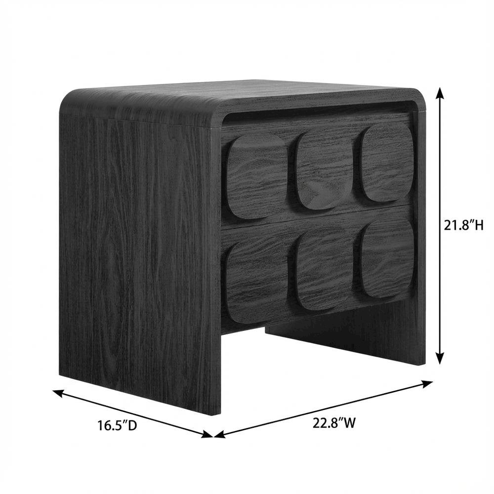 Black Wooden Nightstand with 2 Drawers and Modern Design