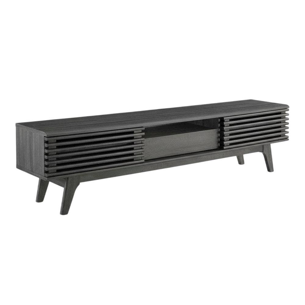 Gray wood TV stand with sleek design and spacious storage