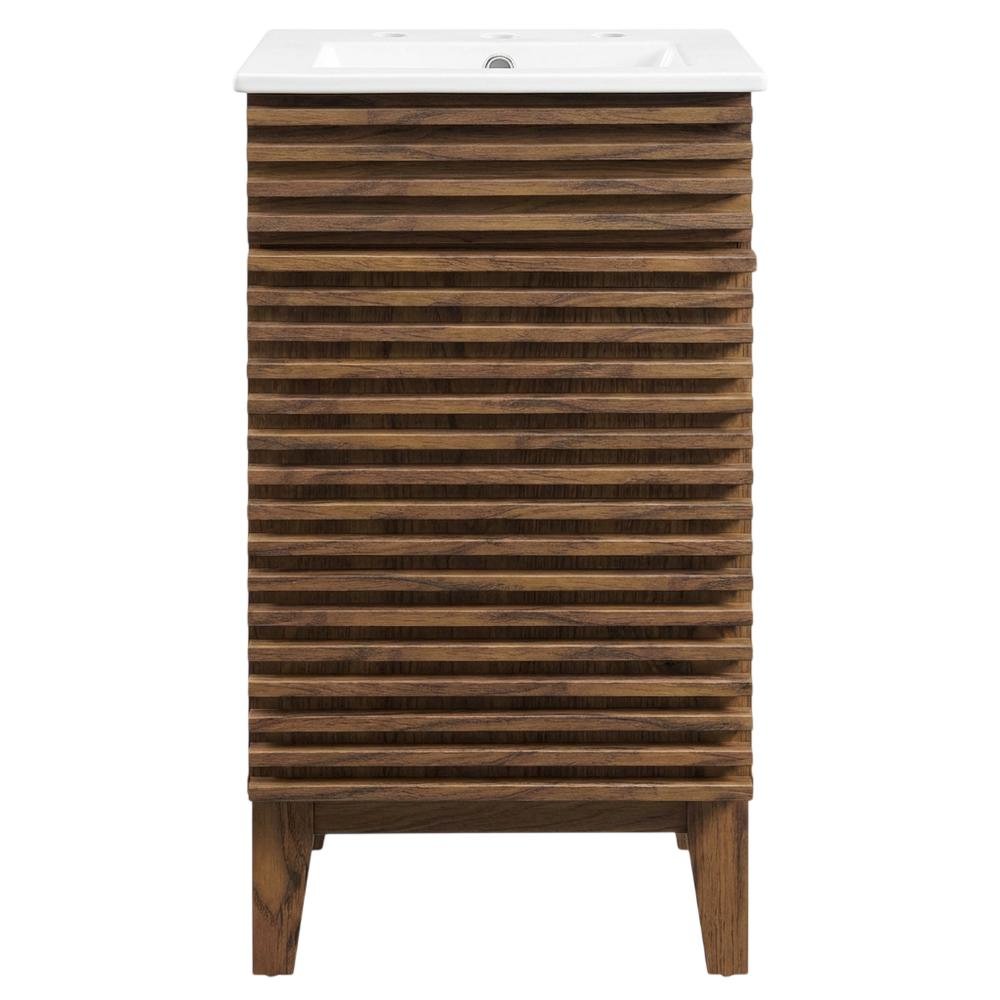 Walnut White 18-Inch Floor-Mount Bathroom Vanity Cabinet with Sink