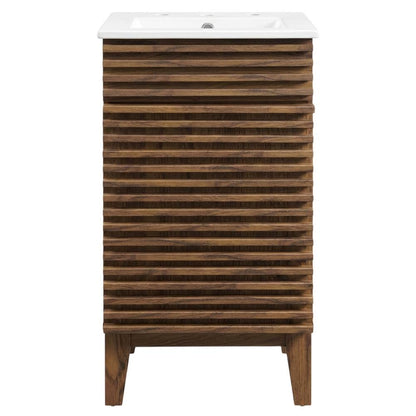 Walnut White 18-Inch Floor-Mount Bathroom Vanity Cabinet with Sink