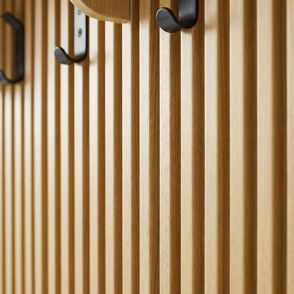 Brown Fluted Coat Rack Panel, Upper Shelf, Modern Entryway Hooks