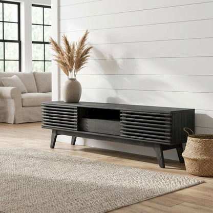 Gray wood TV stand with sleek design and spacious storage