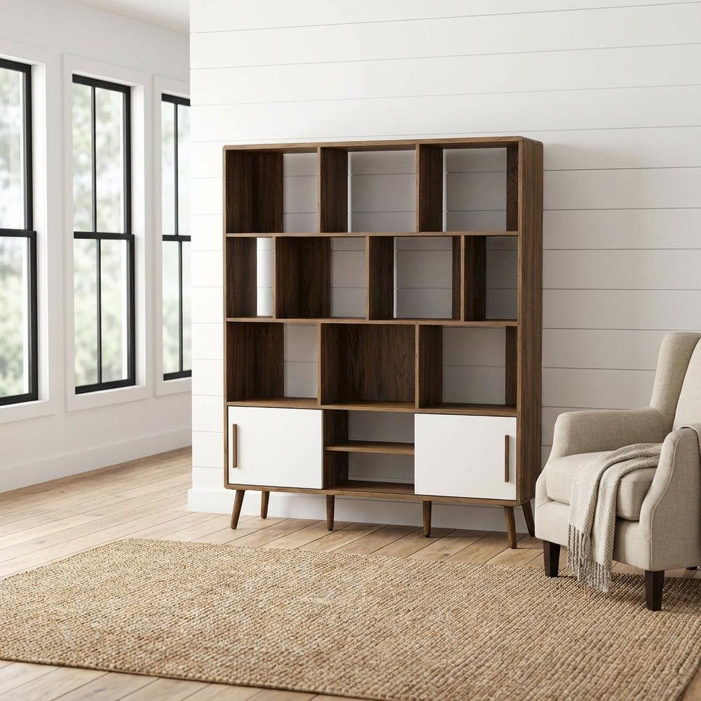 Wooden 59-Inch Bookcase with Sliding Doors for Elegant Storage