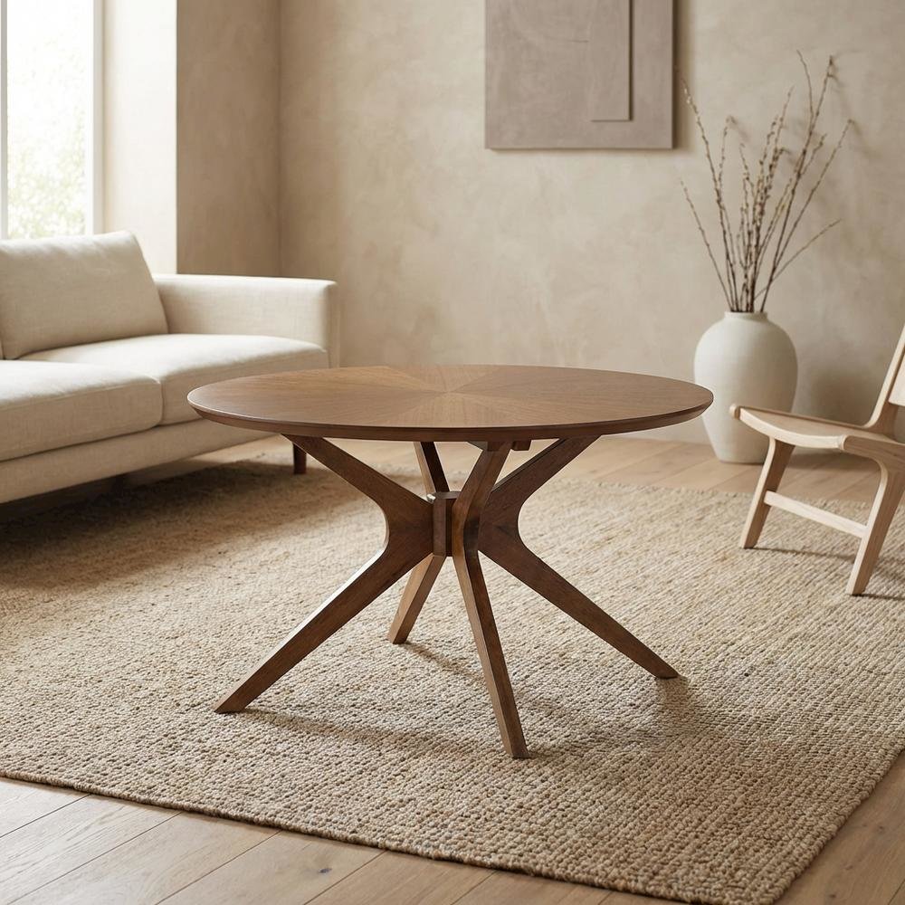 Round Wood Coffee Table with Modern Design and Sturdy Base