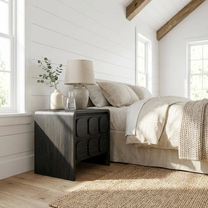 Black Wooden Nightstand with 2 Drawers and Modern Design