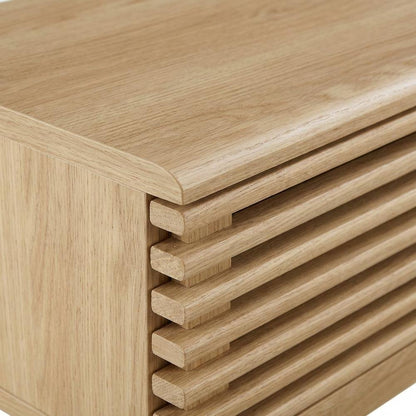 Wooden brown TV stand with spacious surface and modern design