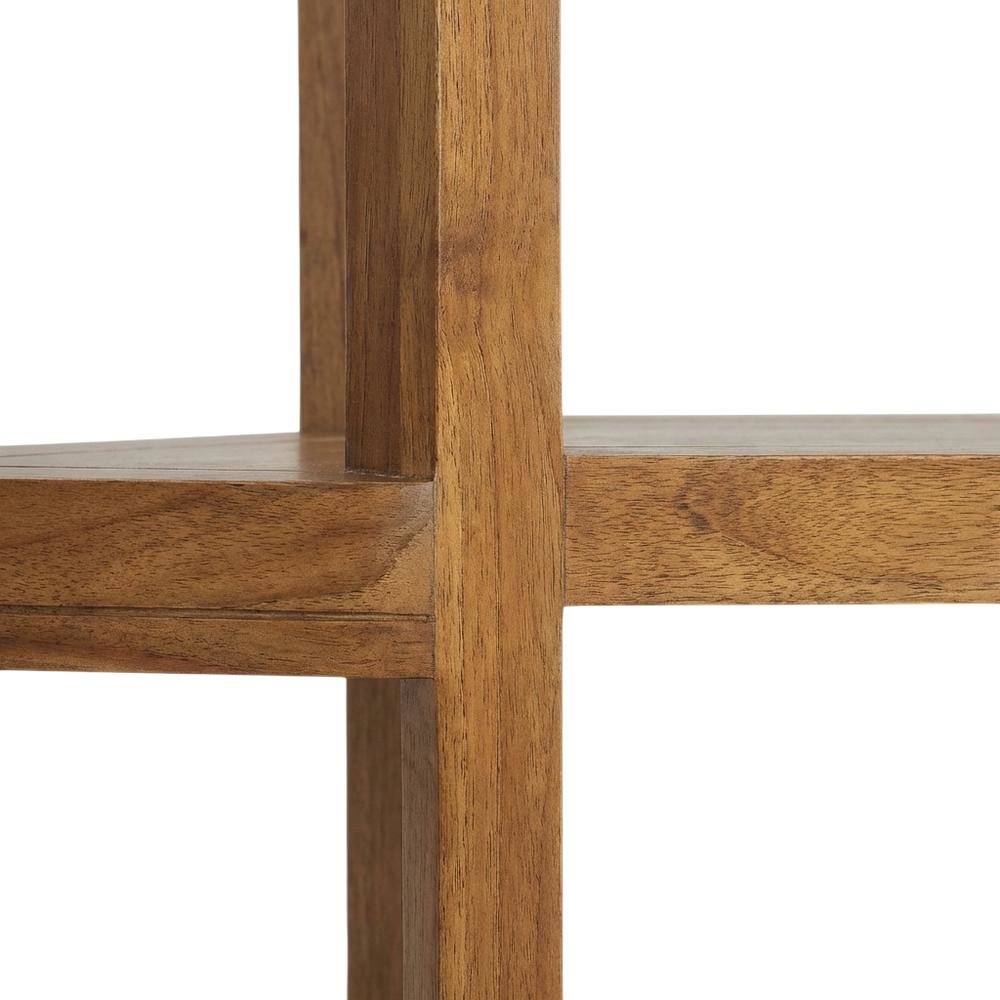 Tall brown arched bookshelf with engineered wood frame for stylish storage
