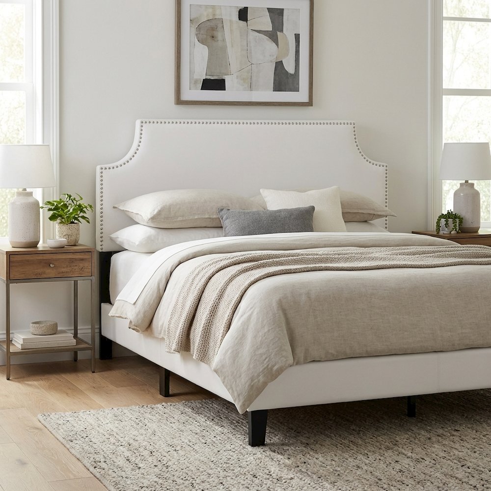 Upholstered Vinyl Queen Headboard in Neutral Tone with Durable Padding