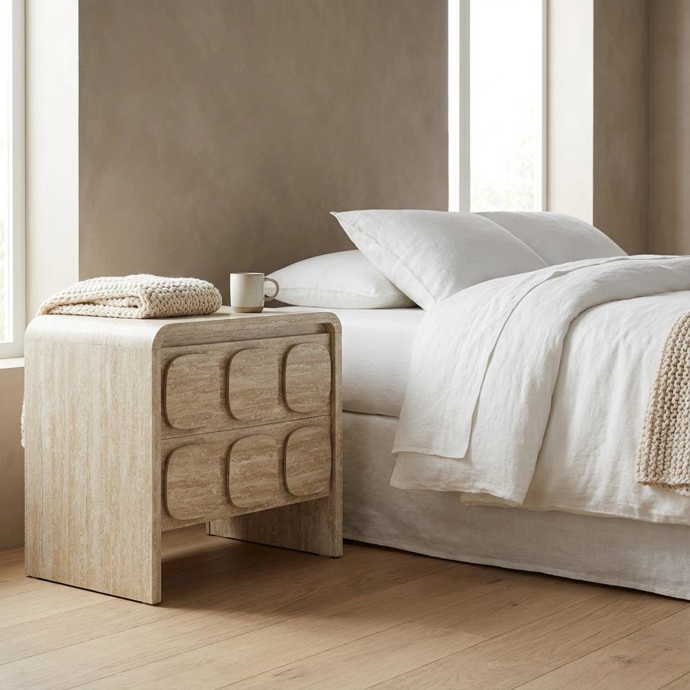 Gray Wood Nightstand with 2 Drawers and Modern Design