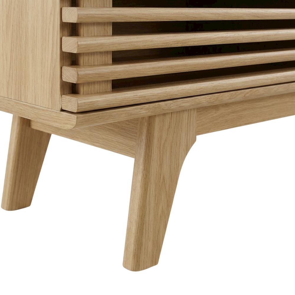 Wooden brown TV stand with spacious surface and modern design