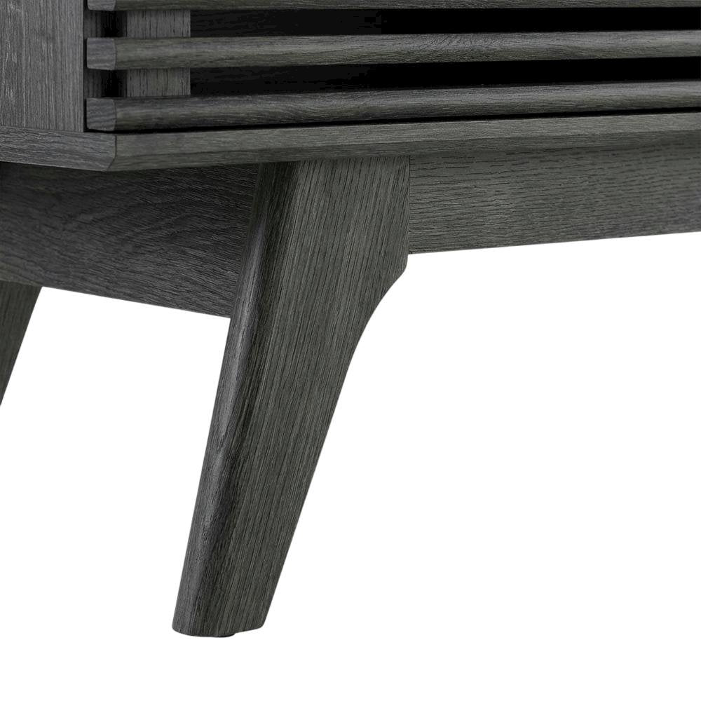 Gray wood TV stand with sleek design and spacious storage