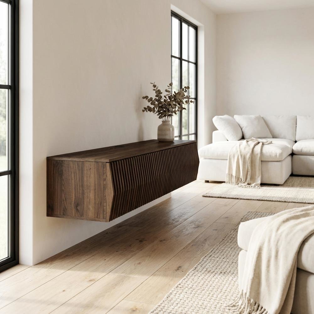 Brown Wall Mount TV Stand with Engineered Wood Finish