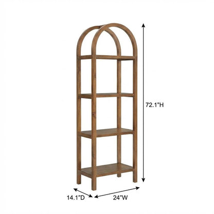 Tall brown arched bookshelf with engineered wood frame for stylish storage