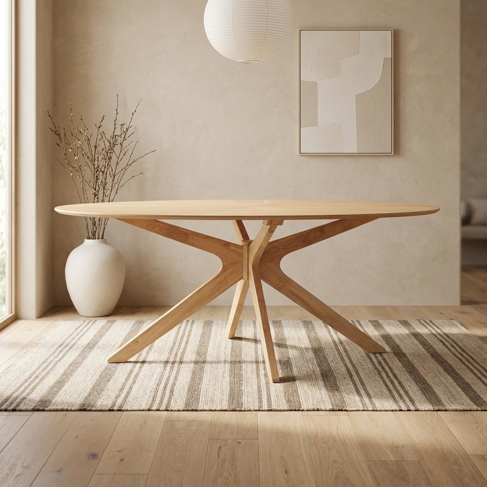 Oak Oval Wood Dining Table, Modern Style, Seats 8, Wood Dining