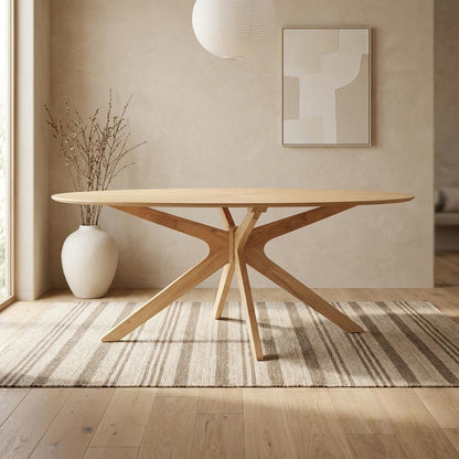 Oak Oval Wood Dining Table, Modern Style, Seats 8, Wood Dining