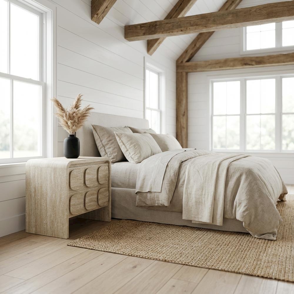 Gray Wood Nightstand with 2 Drawers and Modern Design