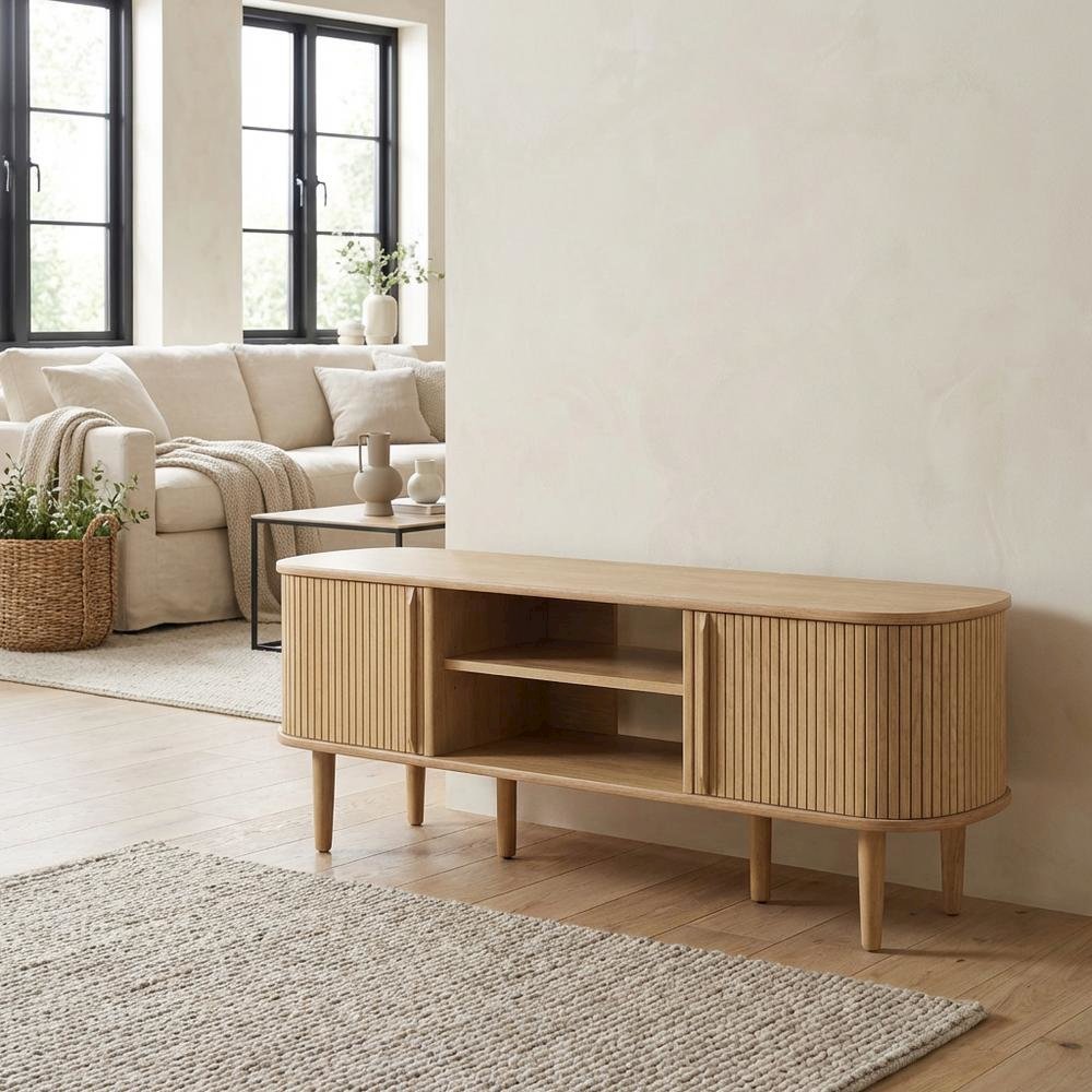 Brown wooden TV stand with sleek design and sturdy construction