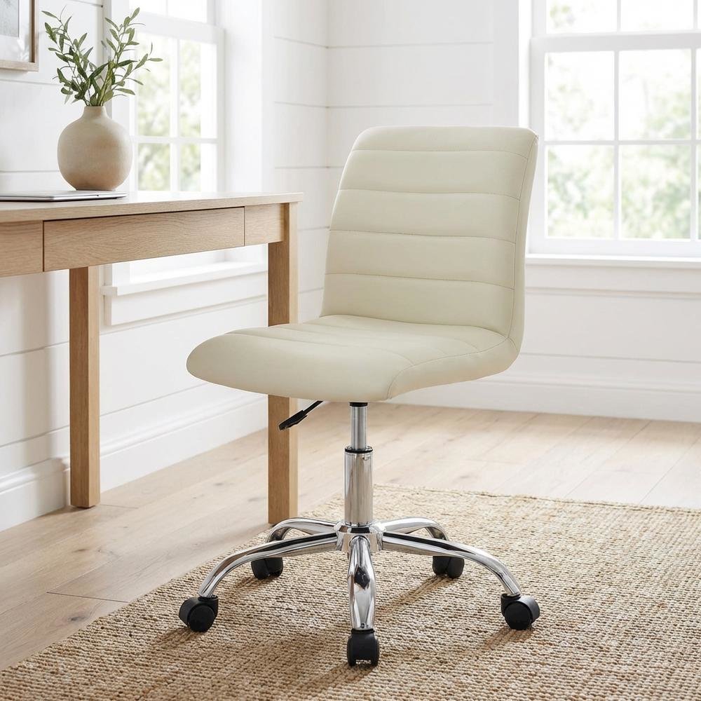 Vinyl Mid Back Office Chair with Armless Design and Comfortable Cushioned Seat