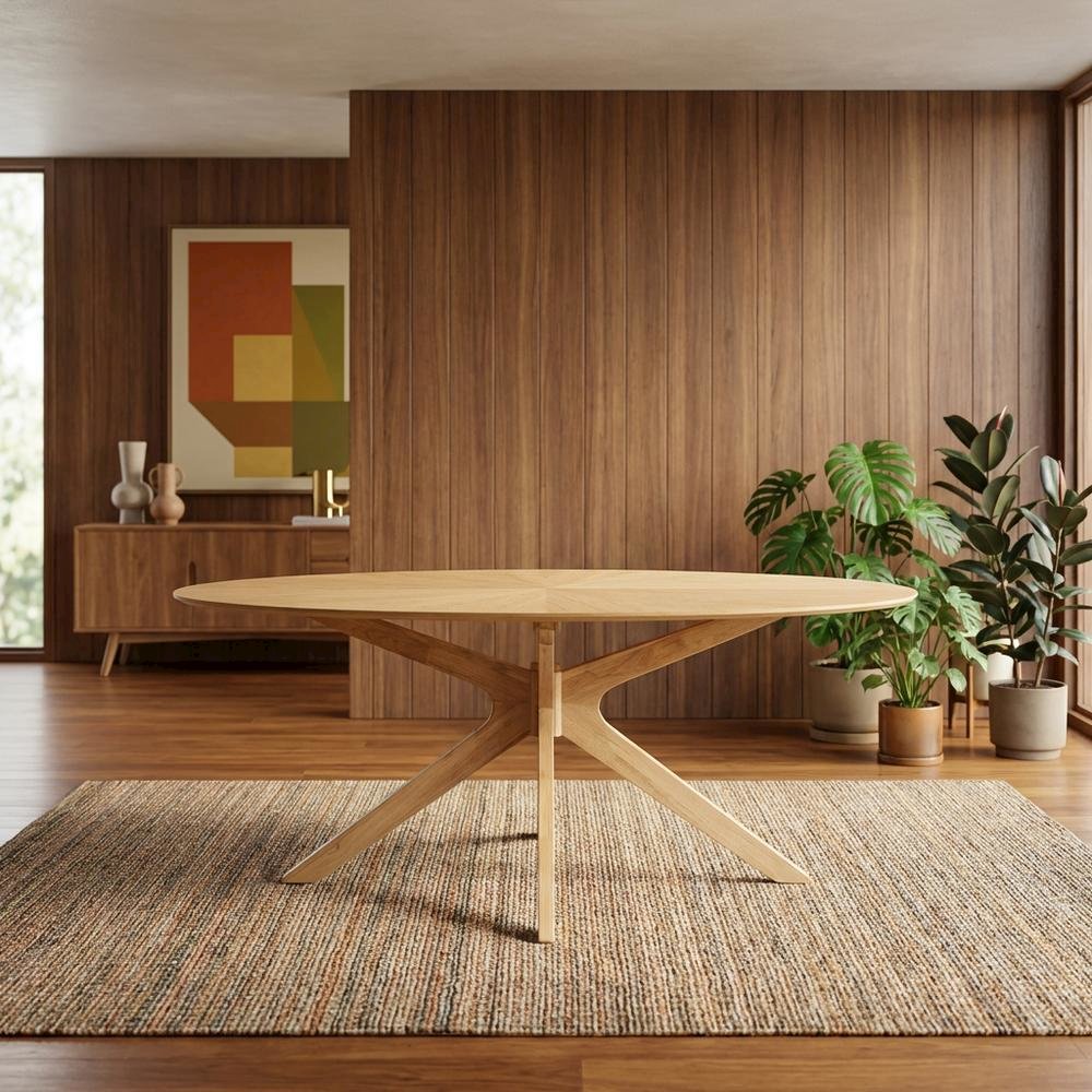 Oak Oval Wood Dining Table, Modern Style, Seats 8, Wood Dining